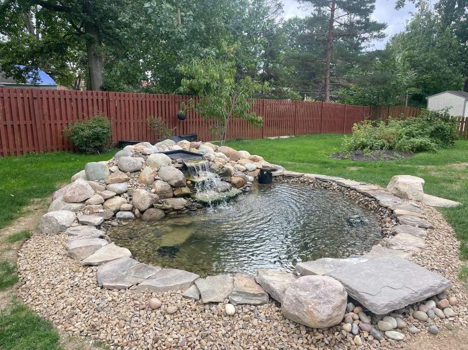 Waterfall feature built with natural stone